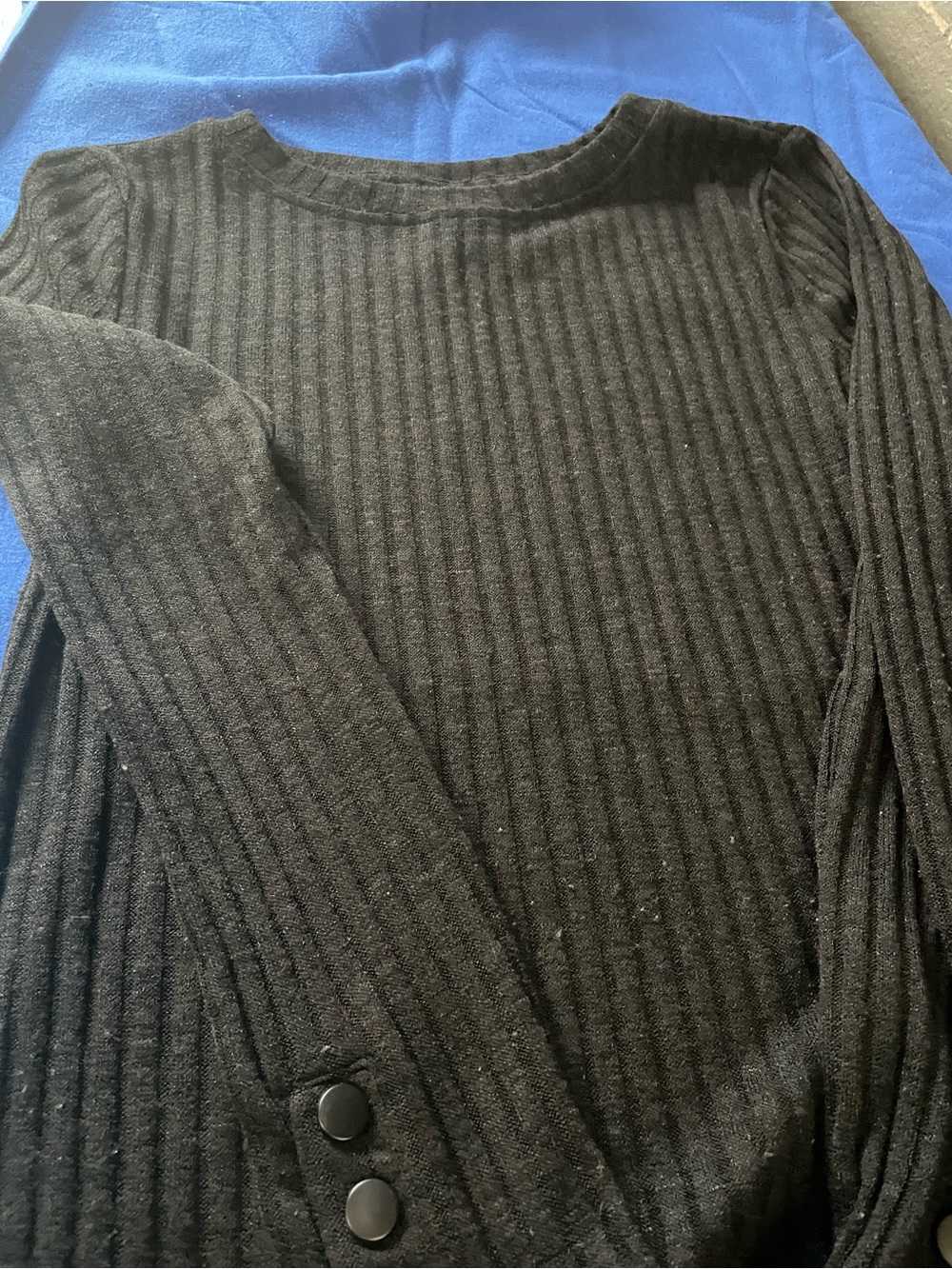 Worthington Black Ribbed Boatneck Sweater with Cuff Buttons